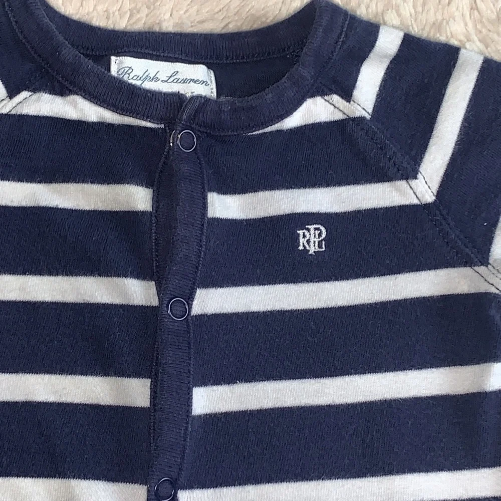 Ralph Lauren 6M Navy Blue & White Stripe Romper EUC Coverall
